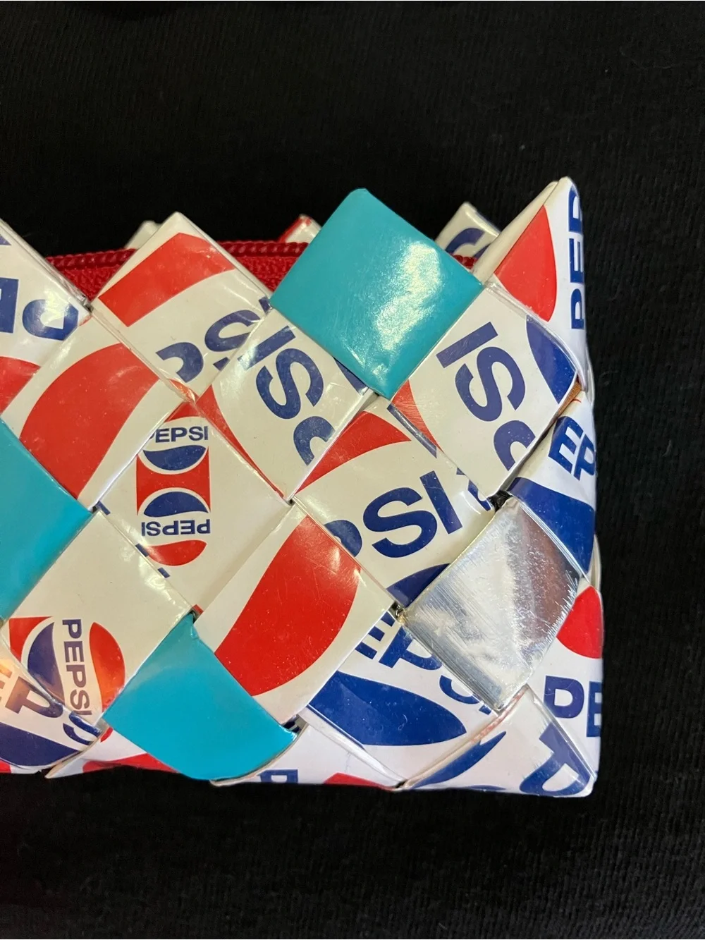 Pepsi Red and Blue Recycled Zipper Key Charm